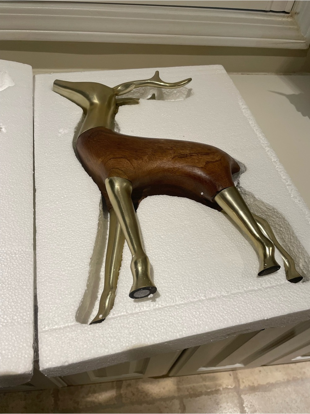Brass and Wood Deer Accent - Brown and Gold Home Art